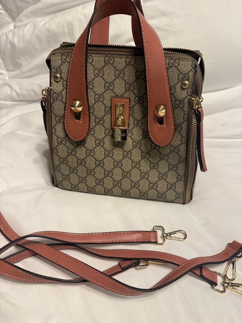 Small Top Handle Purse in Pink Brown